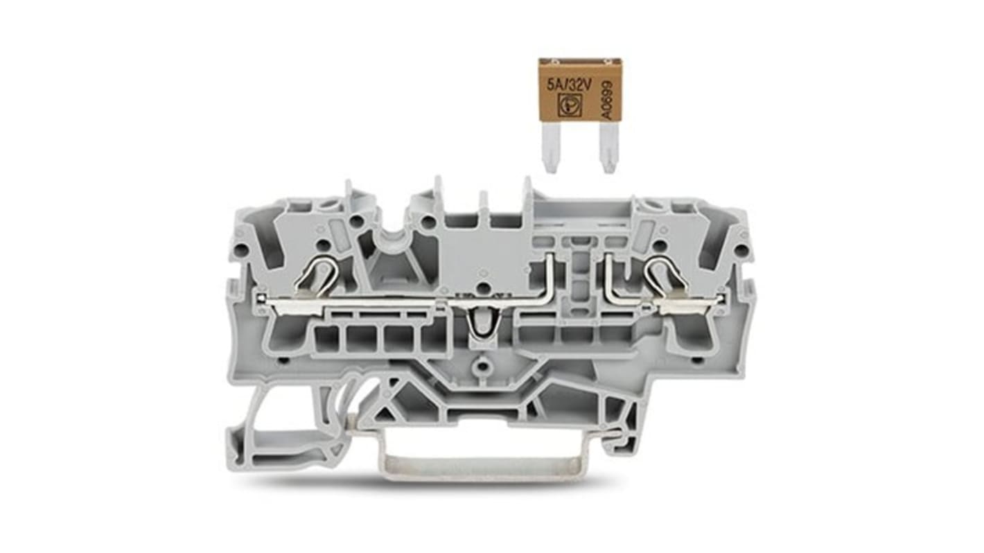 Wago TOPJOB S Series Grey Fuse Terminal Block, 2.5mm², 1-Level, Push In Termination, Fused, CSA