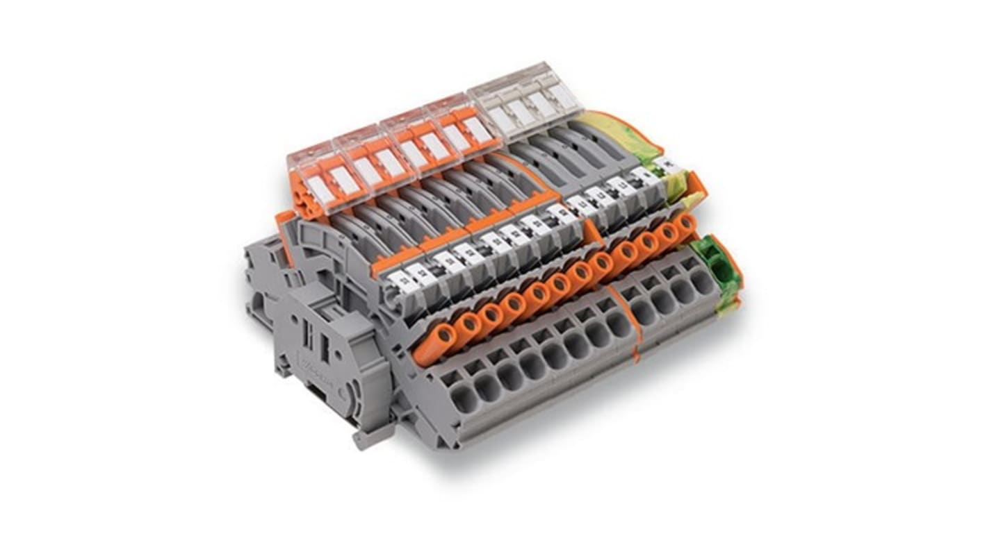 Wago TOPJOB S Series Grey, Orange DIN Rail Terminal Block, 6mm², 1-Level, Push In Termination