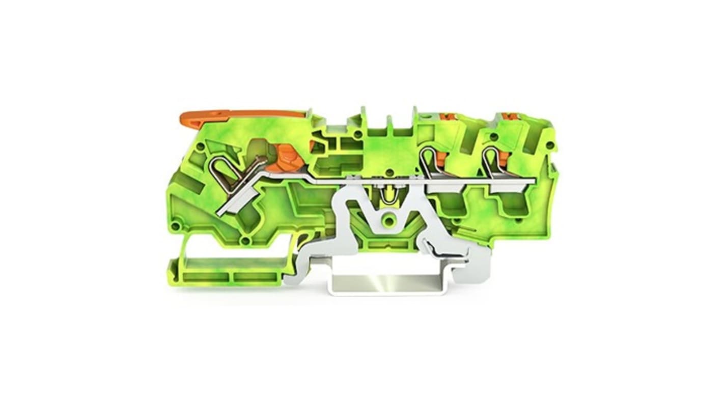 Wago TOPJOB S Series Green, Yellow Earth Terminal Block, 4mm², 1-Level, Push In Termination, ATEX, CSA, IECEx