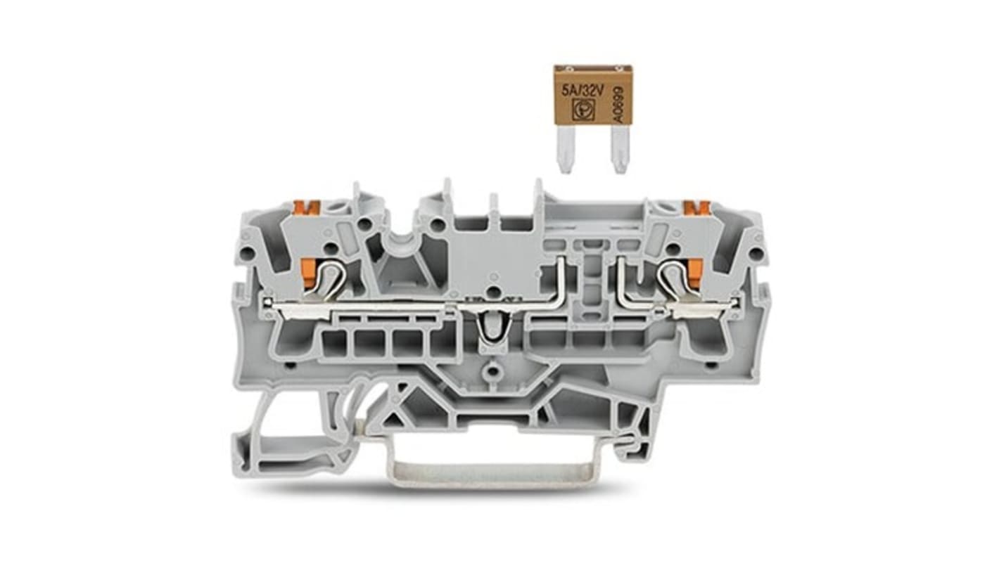 Wago TOPJOB S Series Grey Fuse Terminal Block, 2.5mm², 1-Level, Push In Termination, Fused, CSA