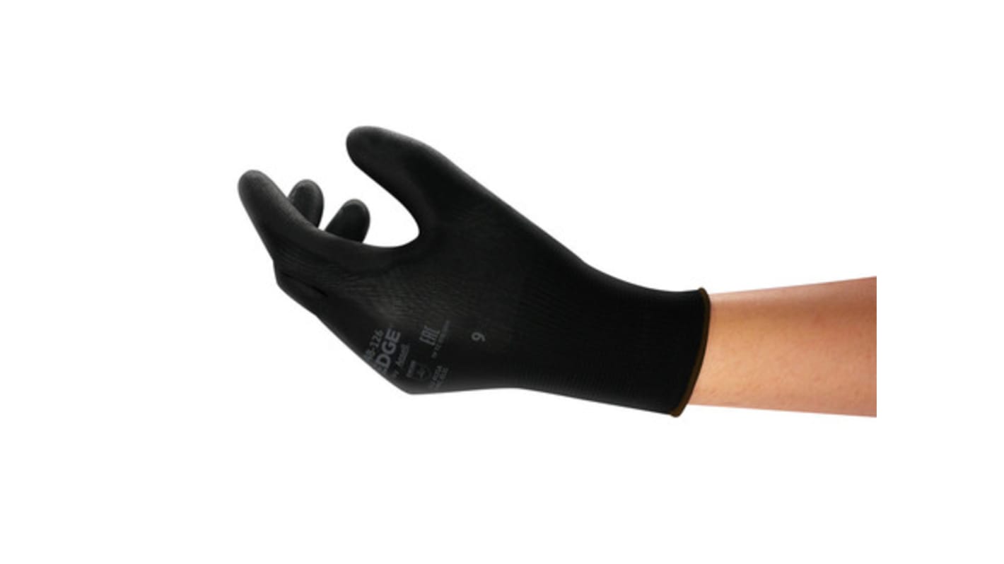 Ansell EDGE 48-126 Black Polyester Safety Gloves, Size 7, Polyurethane Coating