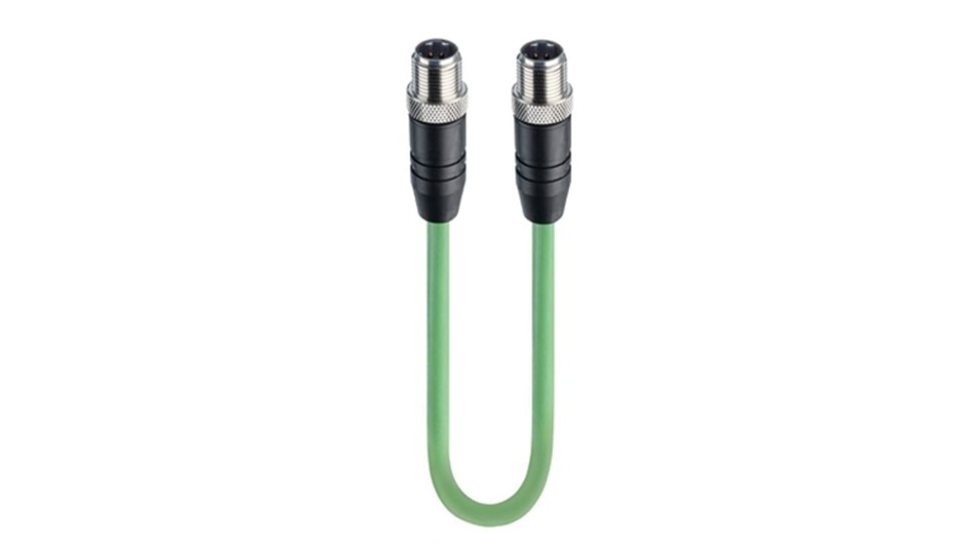 Lumberg Automation Cat5e Straight Male M12 to Straight Male M12 Ethernet Cable, Shielded, Green Polyurethane Sheath, 5m