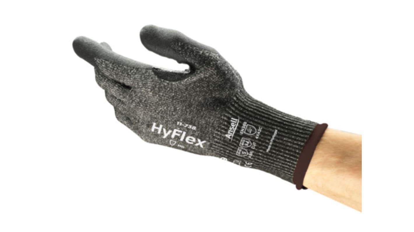 Ansell HyFlex Grey Polyester Abrasion Resistant, Cut Resistant Gloves, Size 9, Large, Aqua Polymer Coating