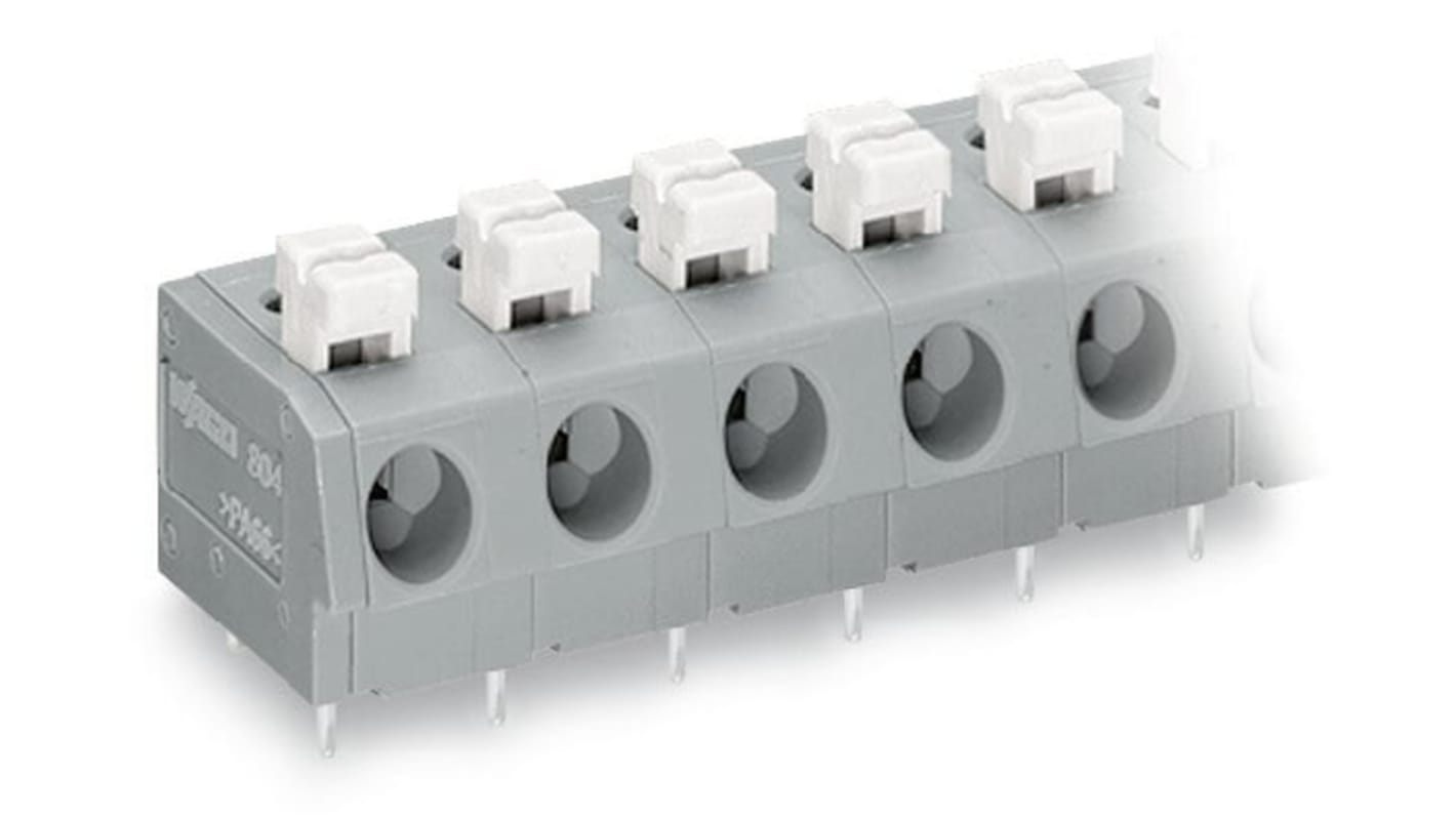 Wago 804 Series PCB Terminal Block, 2-Contact, 7.5mm Pitch, PCB Mount, 1-Row, Push-In Cage Clamp Termination