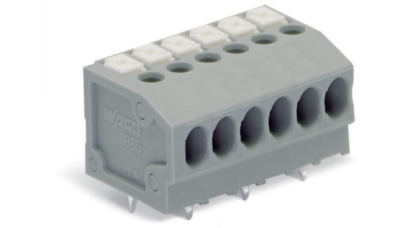 Wago 805 Series PCB Terminal Block, 3-Contact, 3.5mm Pitch, PCB Mount, 1-Row, Push-In Cage Clamp Termination