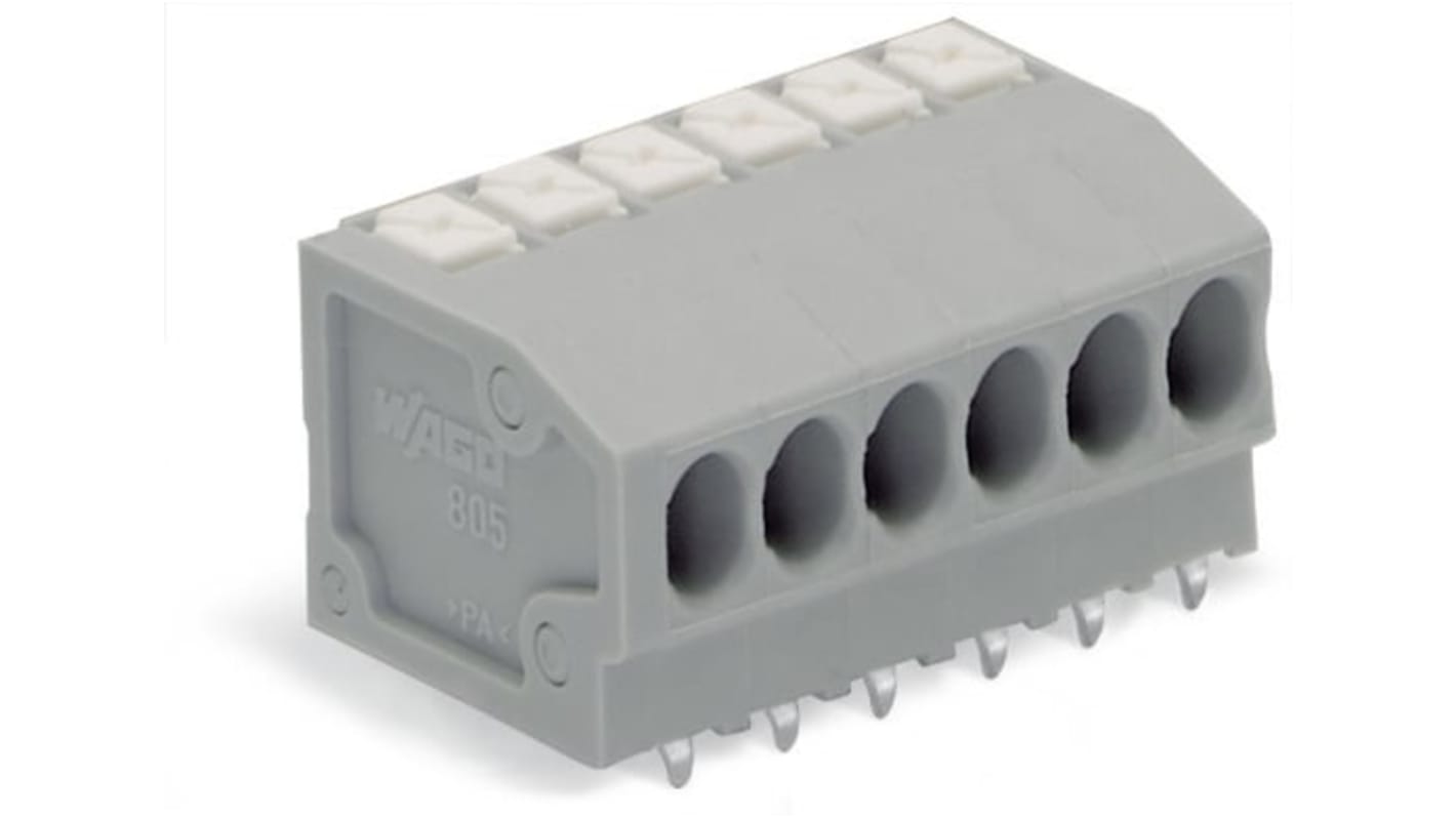 Wago 805 Series PCB Terminal Block, 2-Contact, 3.5mm Pitch, PCB Mount, 1-Row, Push-In Cage Clamp Termination