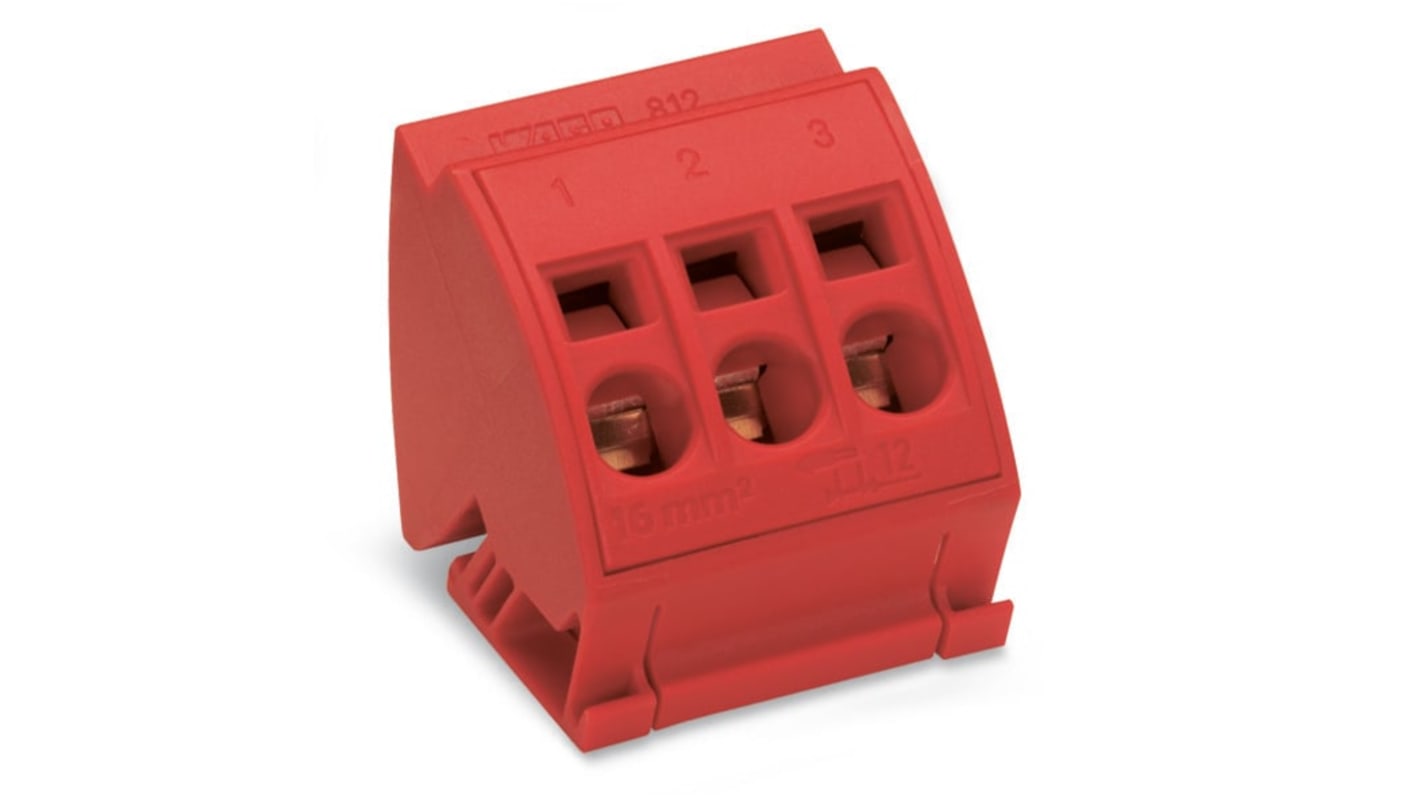 Wago 812 Series Terminal Block, 3-Way, 96A, 14 → 6 AWG Wire, Cage Clamp Termination