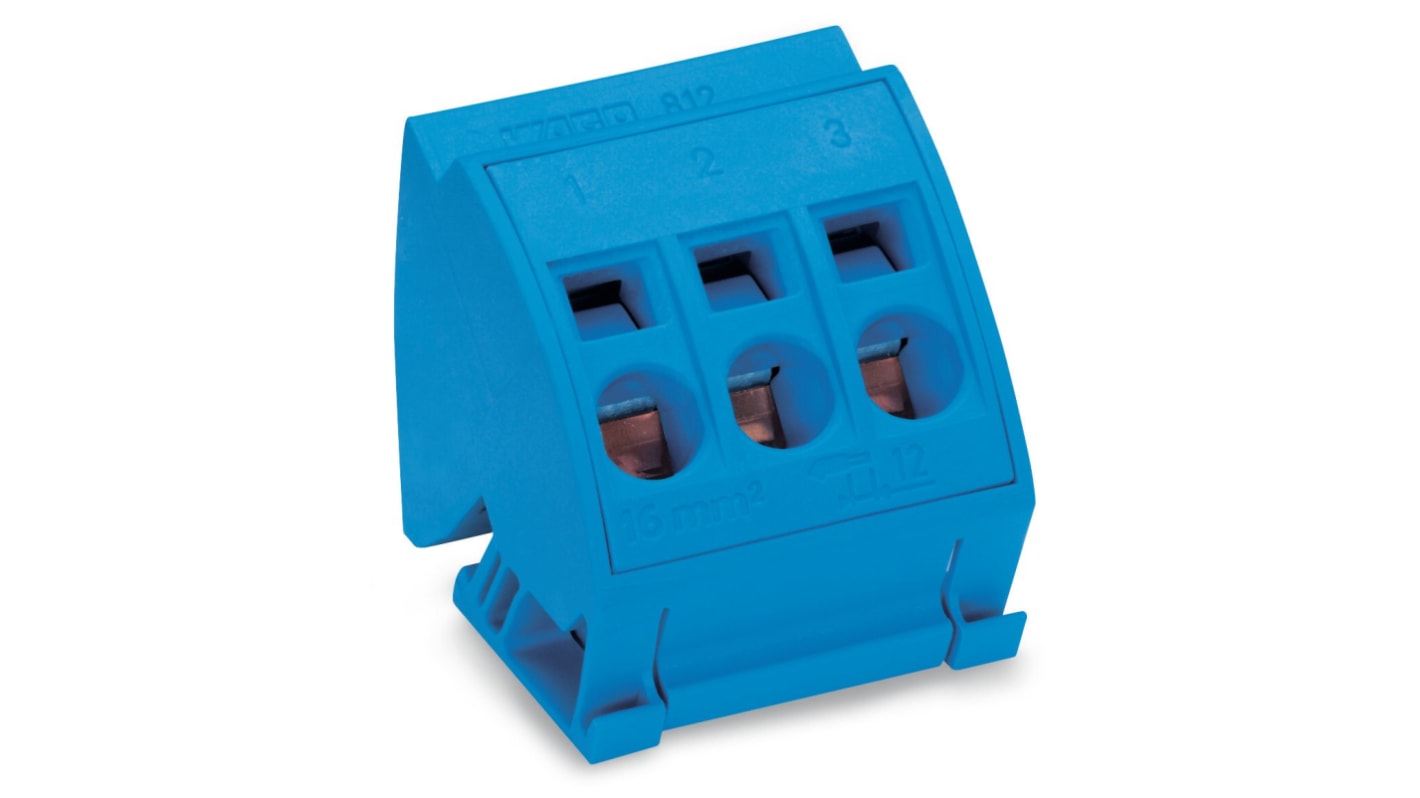 Wago 812 Series Terminal Block, 3-Way, 96A, 14 → 6 AWG Wire, Cage Clamp Termination