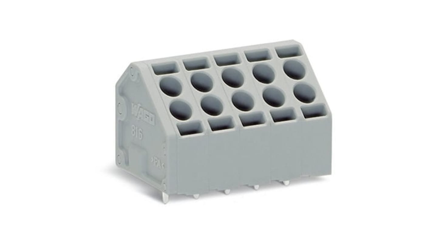 Wago 816 Series PCB Terminal Block, 3-Contact, 5mm Pitch, PCB Mount, 2-Row, Push-In Cage Clamp Termination