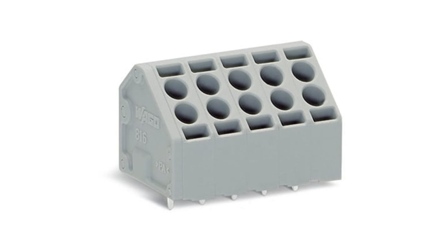 Wago 816 Series PCB Terminal Block, 11-Contact, 5mm Pitch, PCB Mount, 2-Row, Push-In Cage Clamp Termination