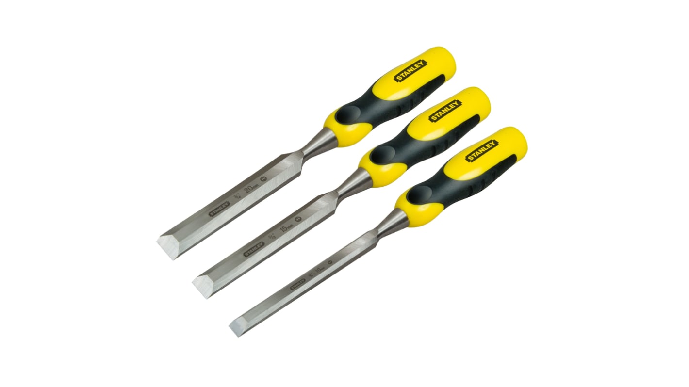 Stanley 3 Piece Carbon Steel Wood Chisel Set, 330mm Length, 10 mm, 15 mm, 20 mm Blade Width