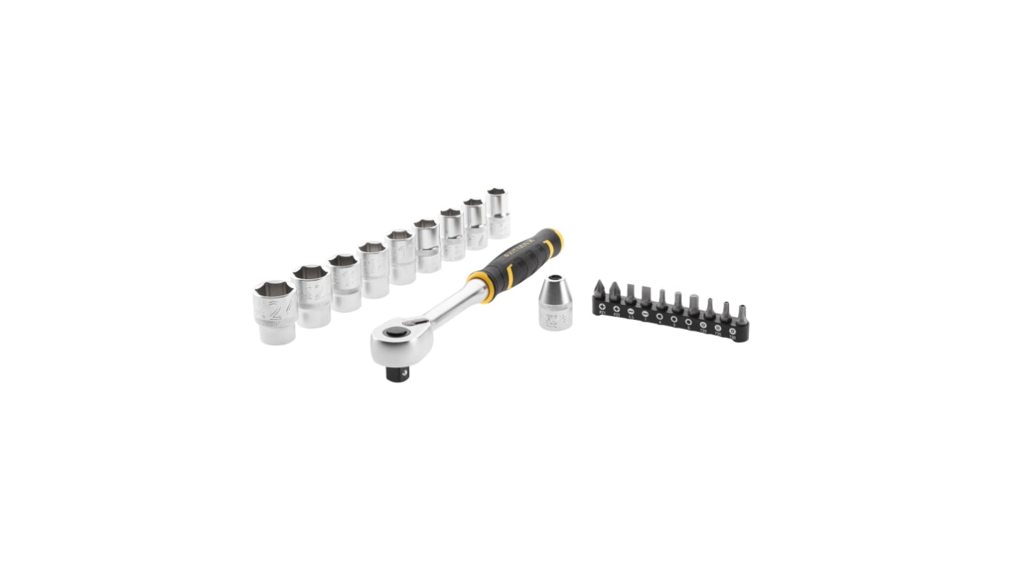 Stanley 21-Piece Imperial, Metric 13 mm, 14 mm, 15 mm, 16 mm, 17 mm, 18 mm, 19 mm, 22 mm, 24 mm Bit Socket Set with