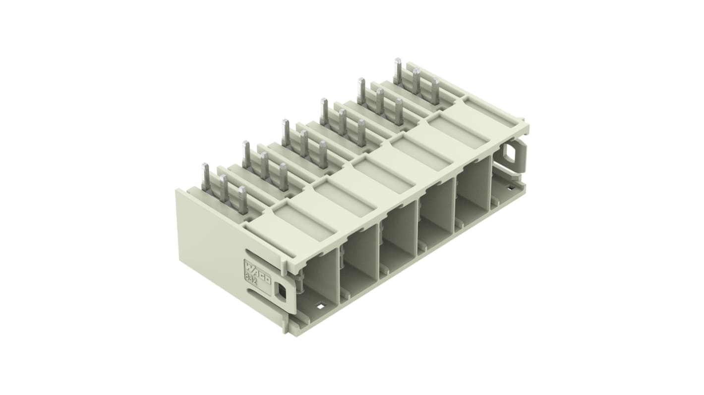 Wago 832 Series Angled PCB Mount PCB Header, 6 Contact(s), 10.16mm Pitch, 1 Row(s), Shrouded