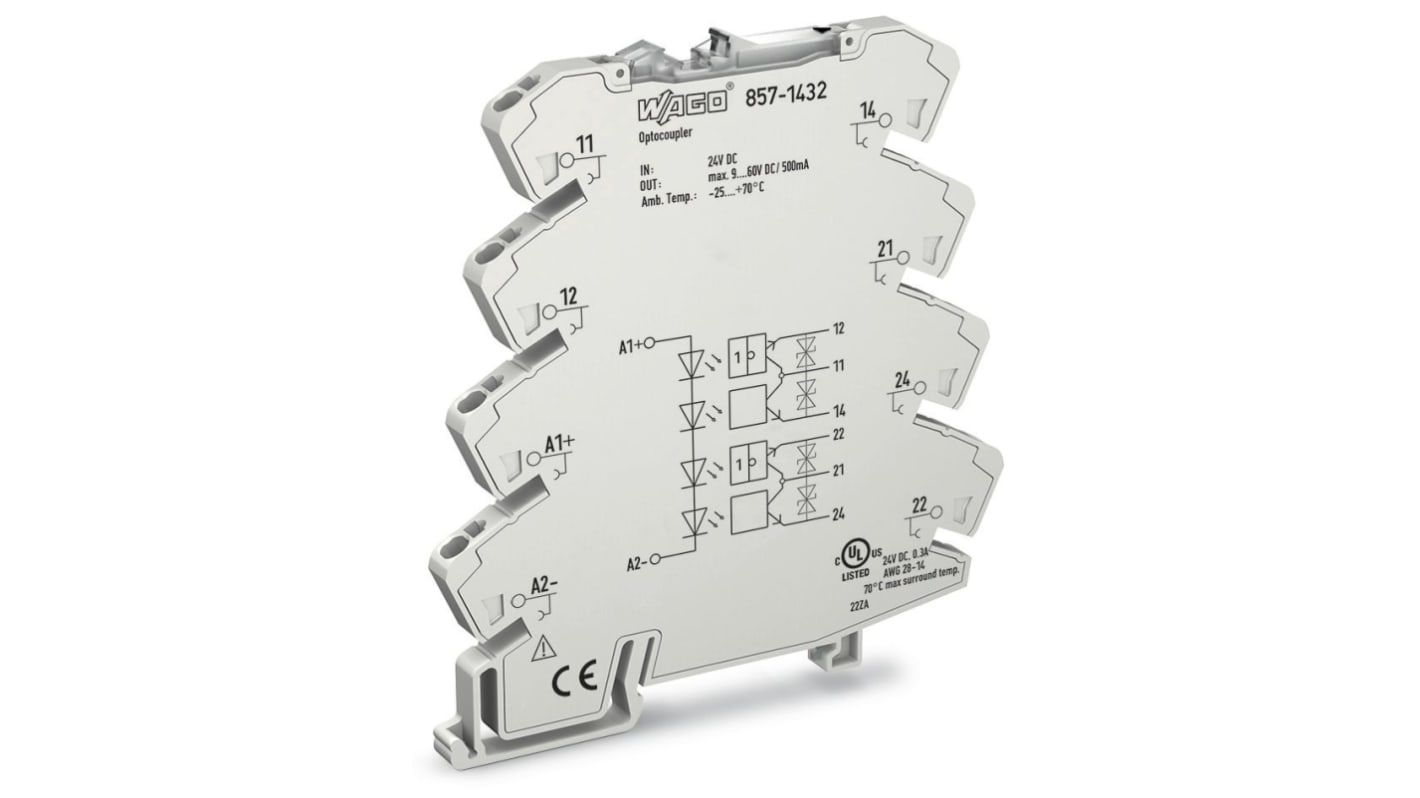 Wago 857 Series Grey Optocoupler Terminal Block, 2.5mm², Cage Clamp Termination