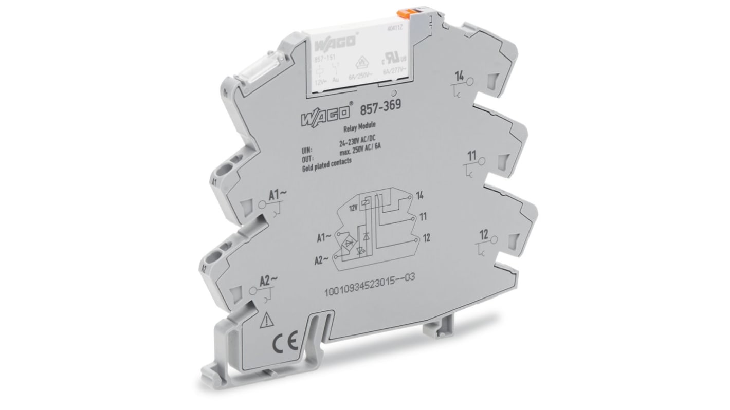 857-369 | Wago 857 Series Relay Module, DIN Rail Mount, 24 → 230V ac/dc ...