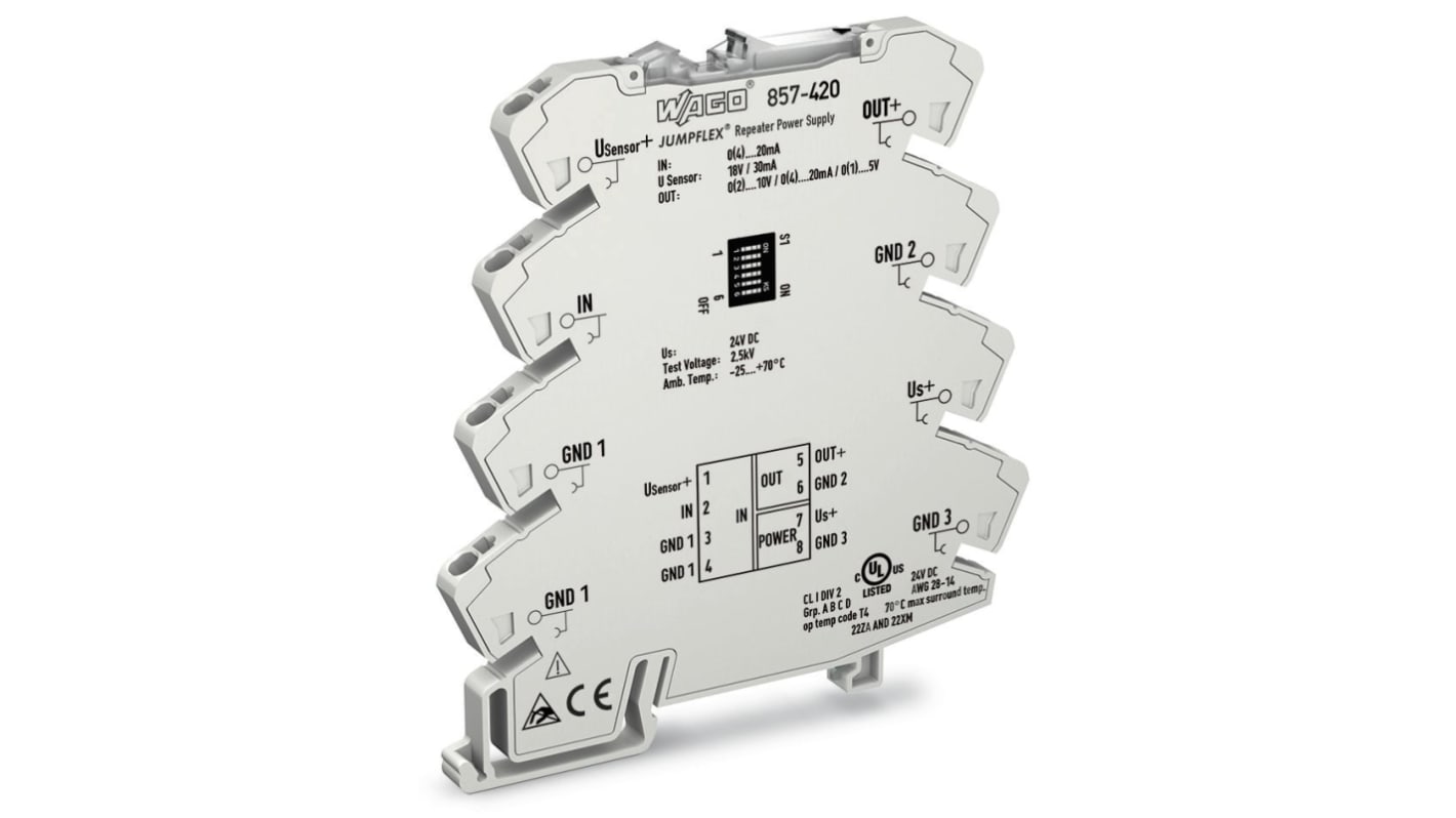 Wago 857 Series Signal Conditioner, Current Input, Current, Voltage Output, 24V dc Supply