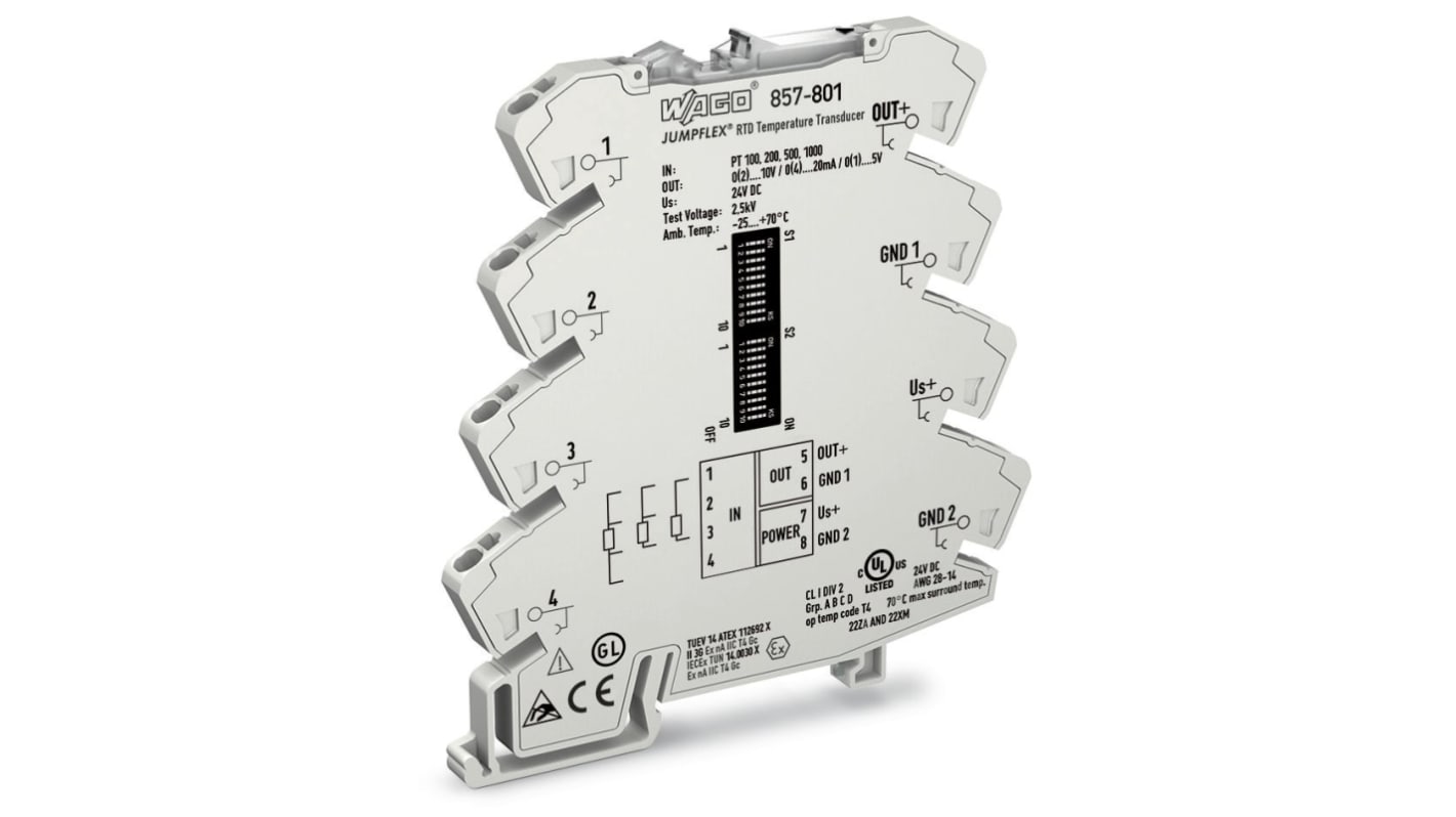 Wago 857 Series Signal Conditioner, Temperature Input, Current, Voltage Output, 24V dc Supply