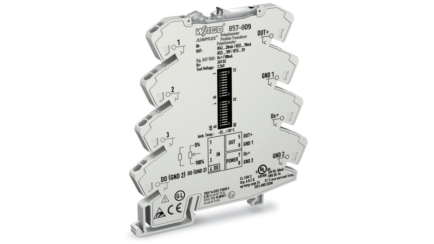 Wago 857 Series Signal Conditioner, Temperature Input, Current, Voltage Output, 24V dc Supply