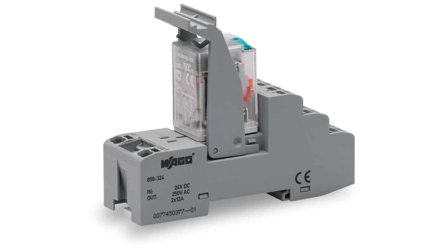 Wago 858 Series Relay Module, DIN Rail Mount, 24V dc Coil, DPDT, 2-Pole, 12A Load