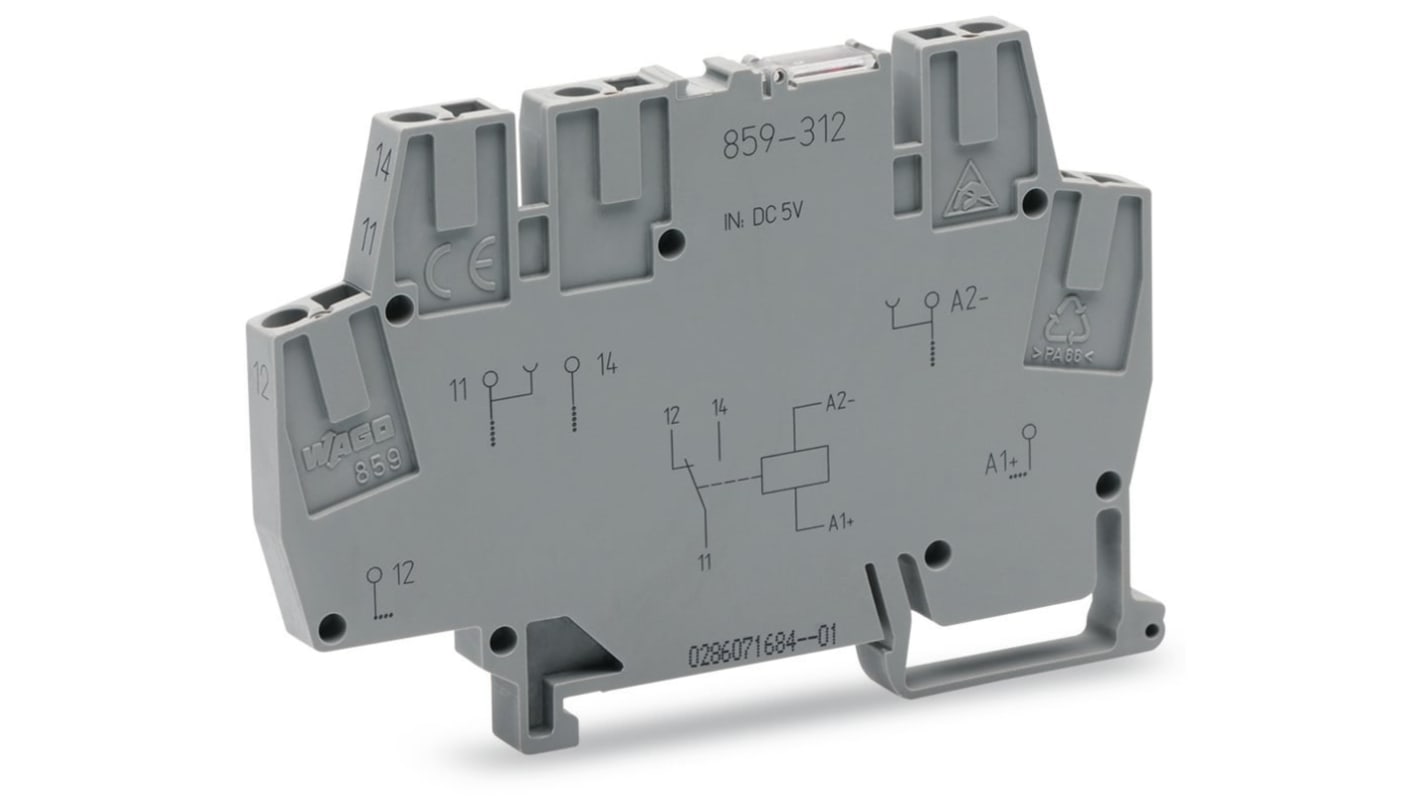 Wago 859 Series Relay Module, DIN Rail Mount, 24V dc Coil, SPDT, 1-Pole, 5A Load