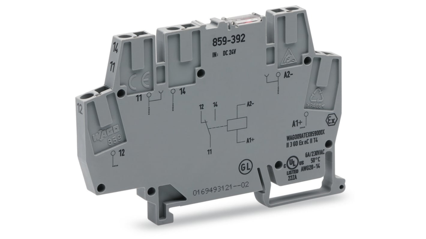 Wago 859 Series Relay Module, DIN Rail Mount, 24V dc Coil, SPDT, 1-Pole, 5A Load