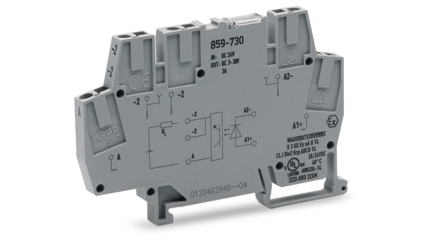 Wago 859 Series Grey Optocoupler Terminal Block, 2.5mm², Cage Clamp Termination