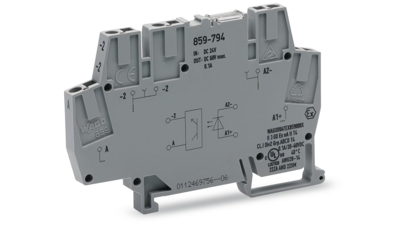 Wago 859 Series Grey Optocoupler Terminal Block, 2.5mm², Cage Clamp Termination