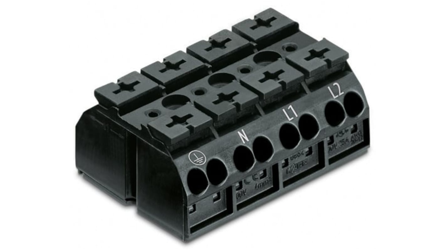 Wago 862 Series Terminal Strip, 4-Way, 28A, 20 → 12 AWG Wire, Push-In Cage Clamp Termination