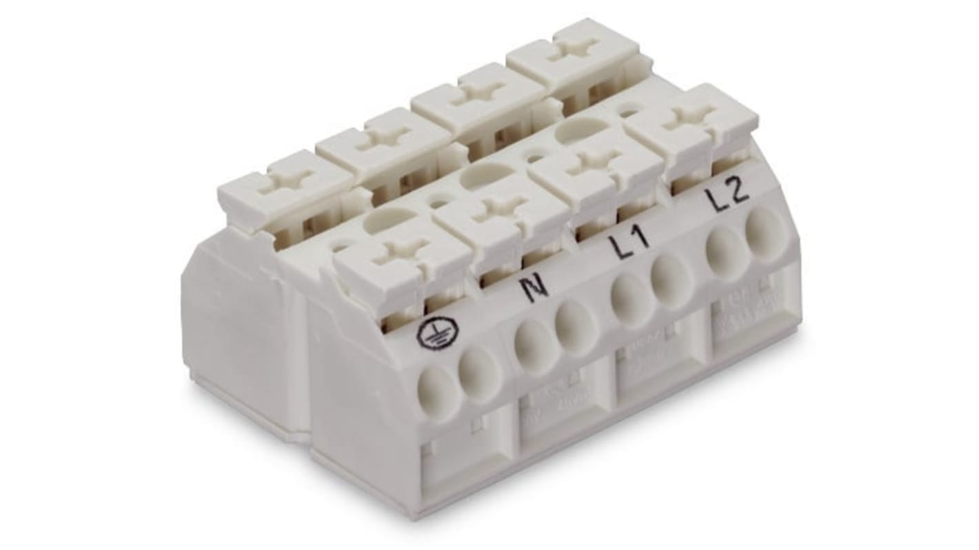 Wago 862 Series Terminal Strip, 4-Way, 32A, 20 → 12 AWG Wire, Push-In Cage Clamp Termination