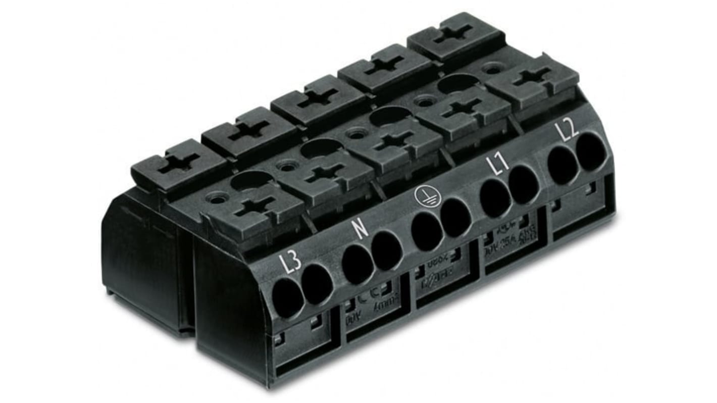 862-2505 | Wago 862 Series Terminal Strip, 5-Way, 32A, 20 → 12 AWG Wire ...