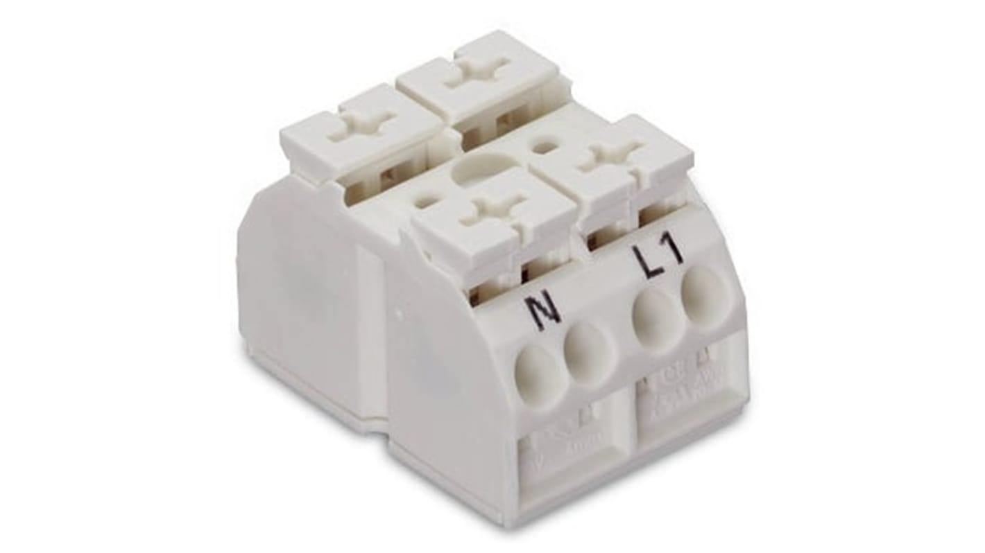 Wago 862 Series Terminal Strip, 2-Way, 32A, 20 → 12 AWG Wire, Push-In Cage Clamp Termination