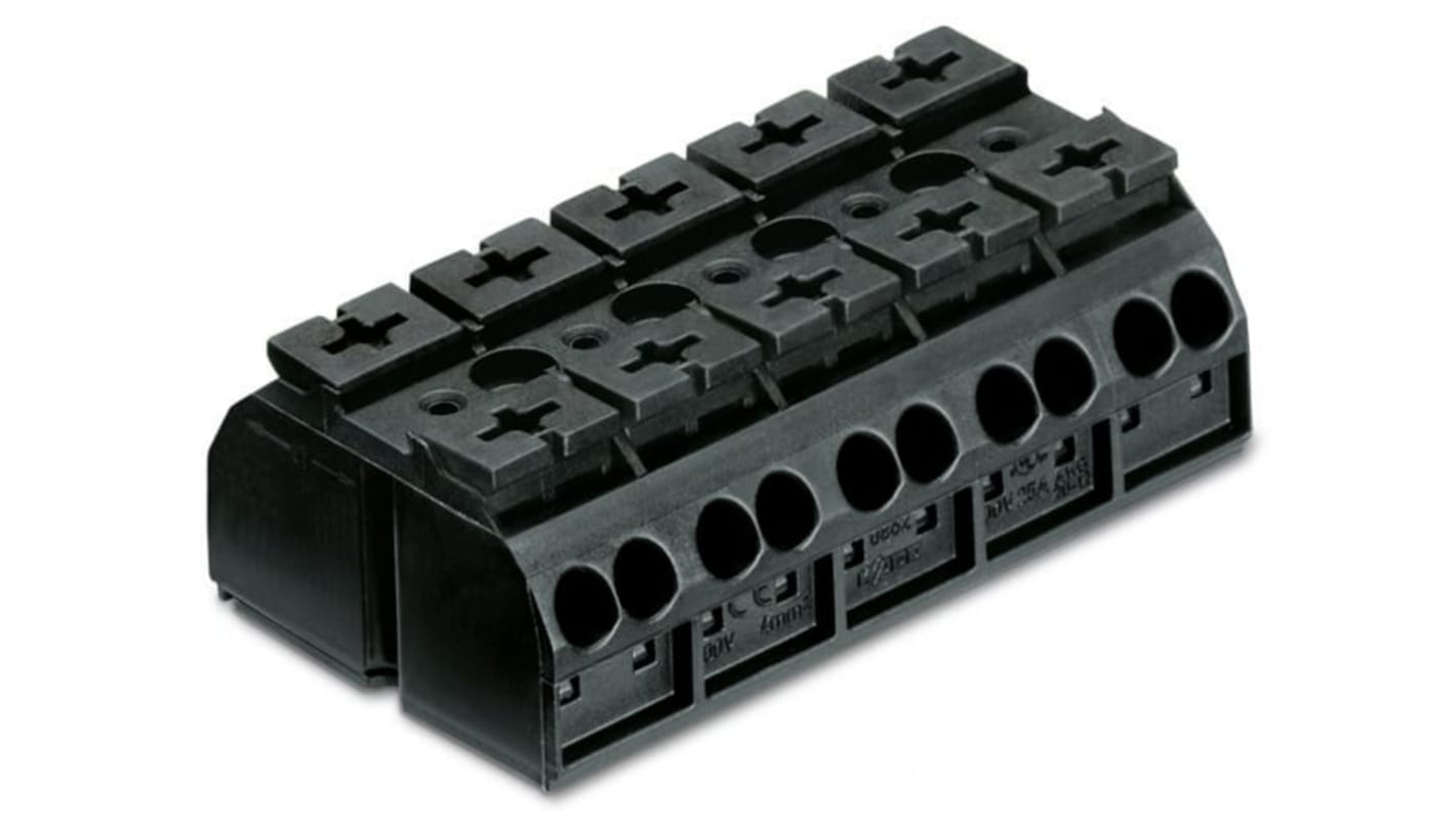 Wago 862 Series Terminal Strip, 5-Way, 32A, 20 → 12 AWG Wire, Push-In Cage Clamp Termination