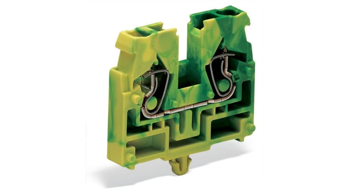 Wago 869 Series Green, Yellow Terminal Block, 2.5mm², 1-Level, Cage Clamp Termination