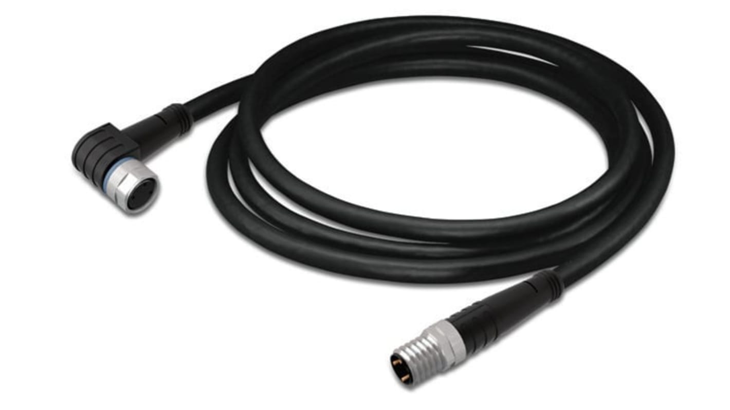 Cable para sensor/actuador Wago, con. A M8 Hembra, 3 polos, con. B M8 Macho, 3 polos, long. 1m