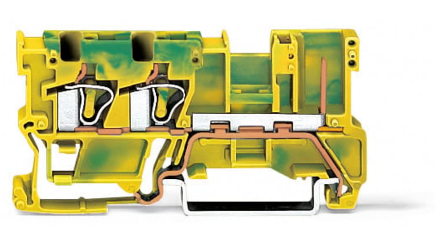 Wago 769 Series Green, Yellow Carrier Terminal Block, 4mm², 1-Level, Cage Clamp Termination, CSA