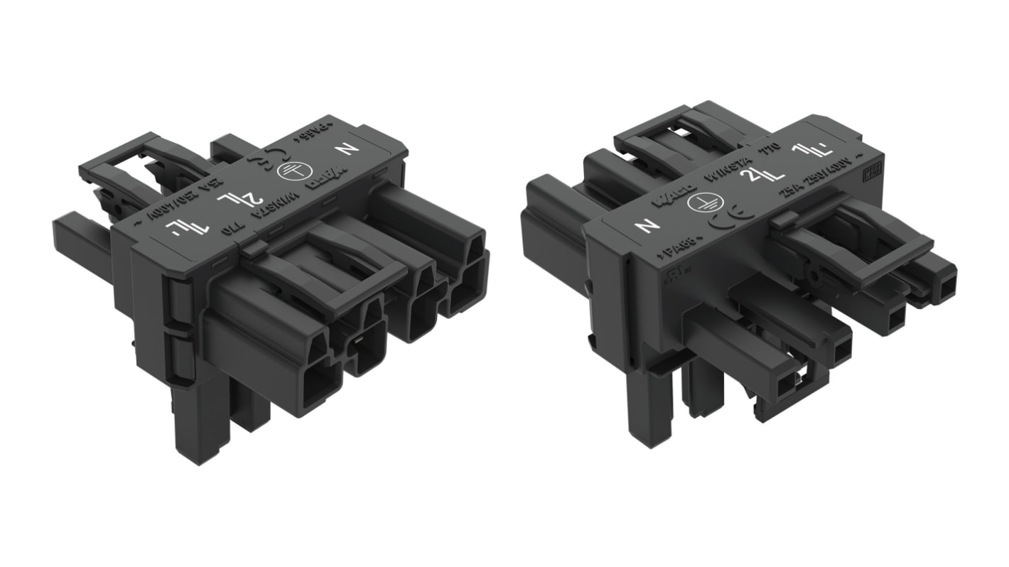 Wago 770 Series Distribution Connector, 4-Pole, Female, Male, Cable Mount, 25A, IP20
