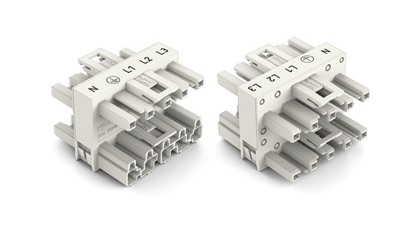 Wago 770 Series Distribution Connector, 5-Pole, Female, Male, Cable Mount, 25A, IP20