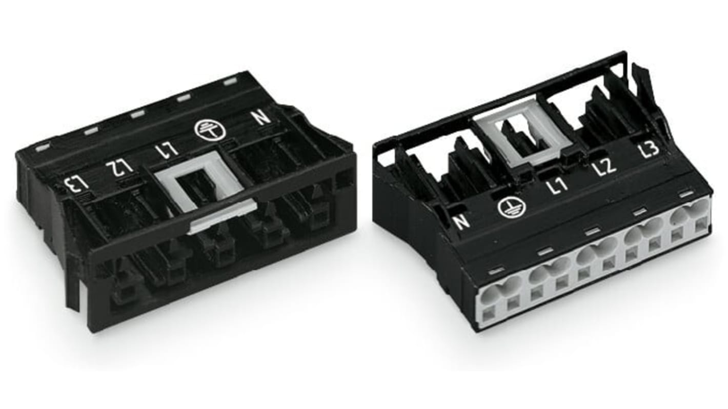 Conector de iluminación Hembra 770, 5 Polos, Encaje a Presión, 25A, IP20