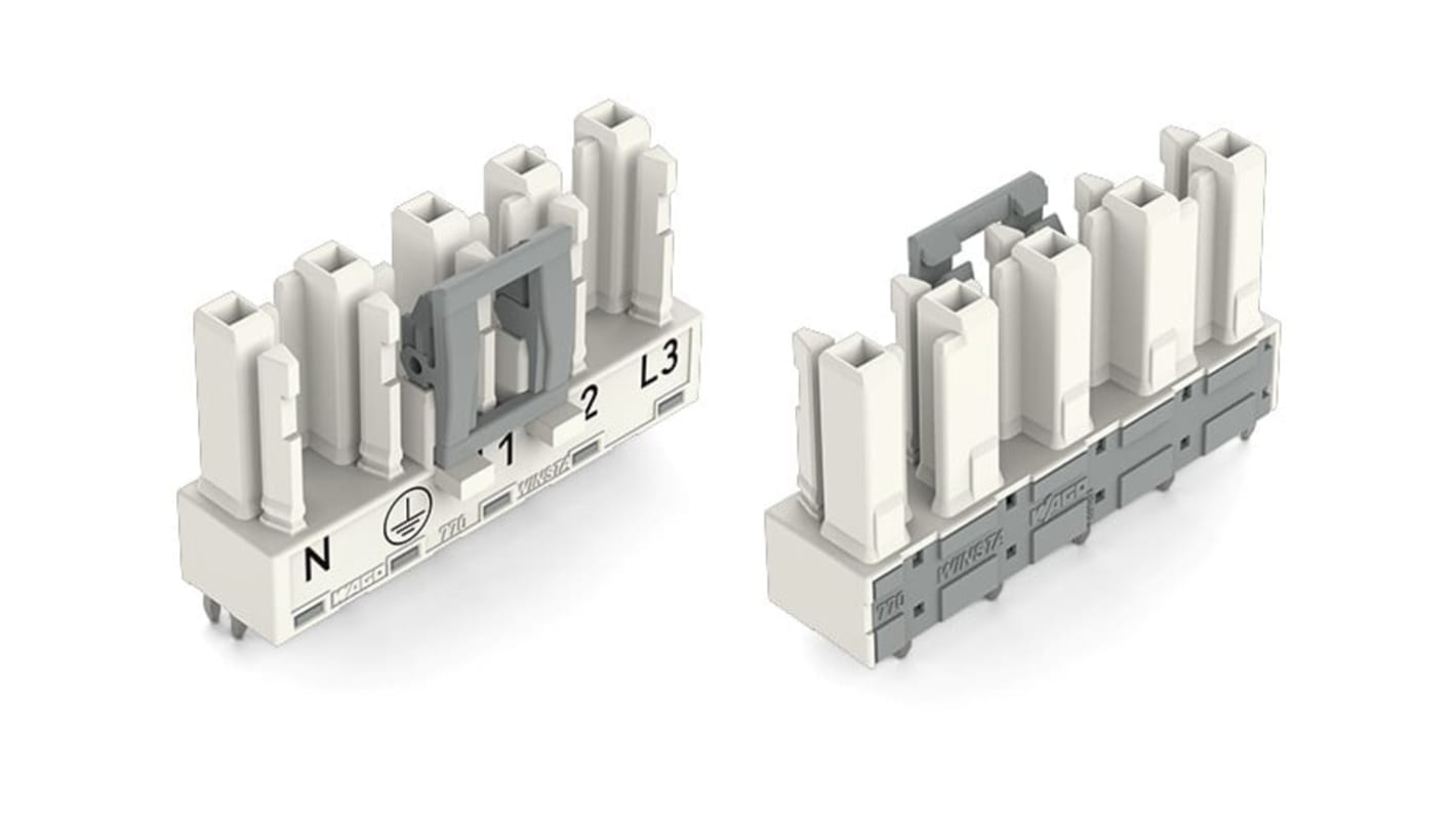 Conector hembra para PCB Wago serie 770, de 5 vías en 1 fila, paso 10mm, Montaje en PCB, terminación Abrazadera de Caja