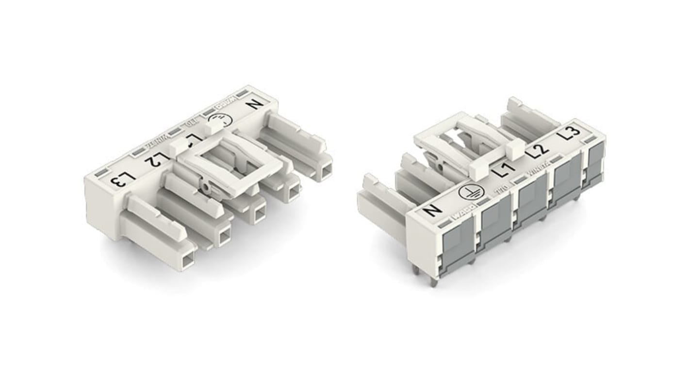 Conector hembra para PCB En Ángulo Wago serie 770, de 5 vías en 1 fila, paso 10mm, Montaje en PCB, terminación