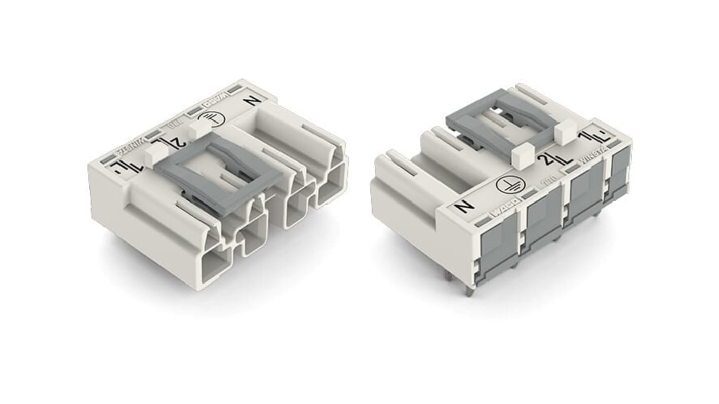 Conector macho para PCB En Ángulo Wago serie 770 de 4 vías, 1 fila, paso 10mm, Montaje en PCB