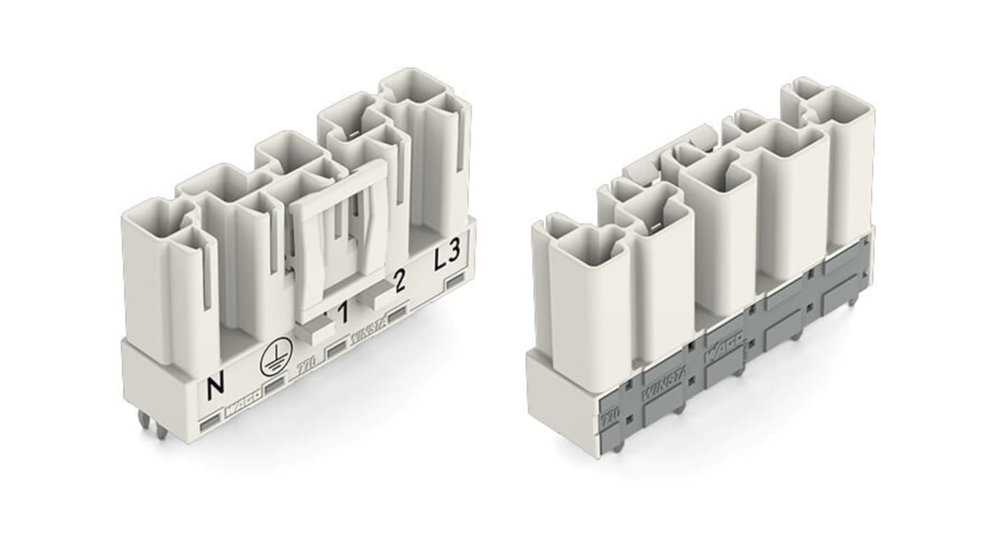 Wago 770 Series Straight PCB Mount PCB Header, 5 Contact(s), 10mm Pitch, 1 Row(s), Shrouded