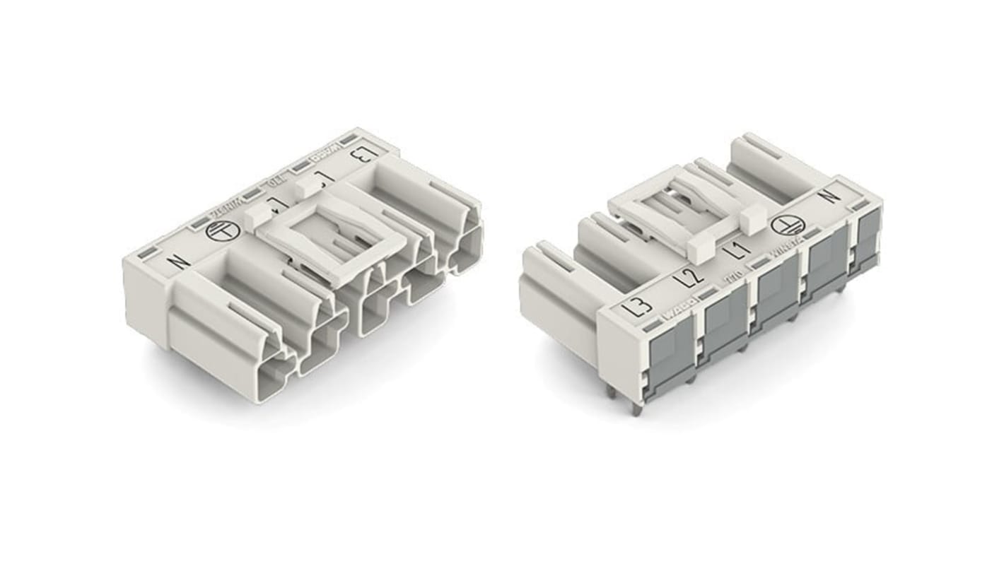 Wago 770 Series Angled PCB Mount PCB Header, 5 Contact(s), 10mm Pitch, 1 Row(s), Shrouded