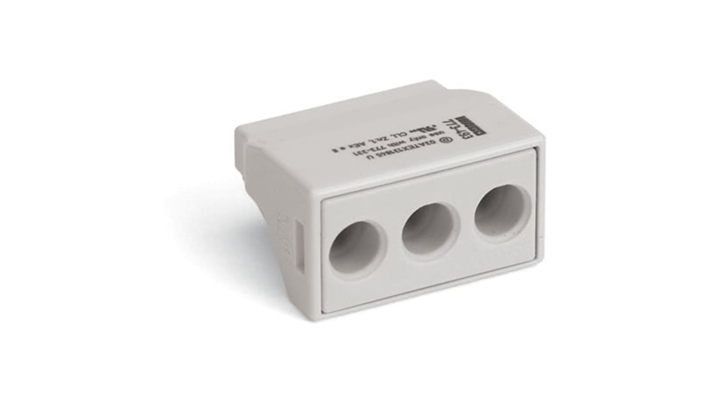 Wago 773 Series Junction Box Connector, 3-Way, 42A, 14 → 10 AWG Wire, Push In Termination