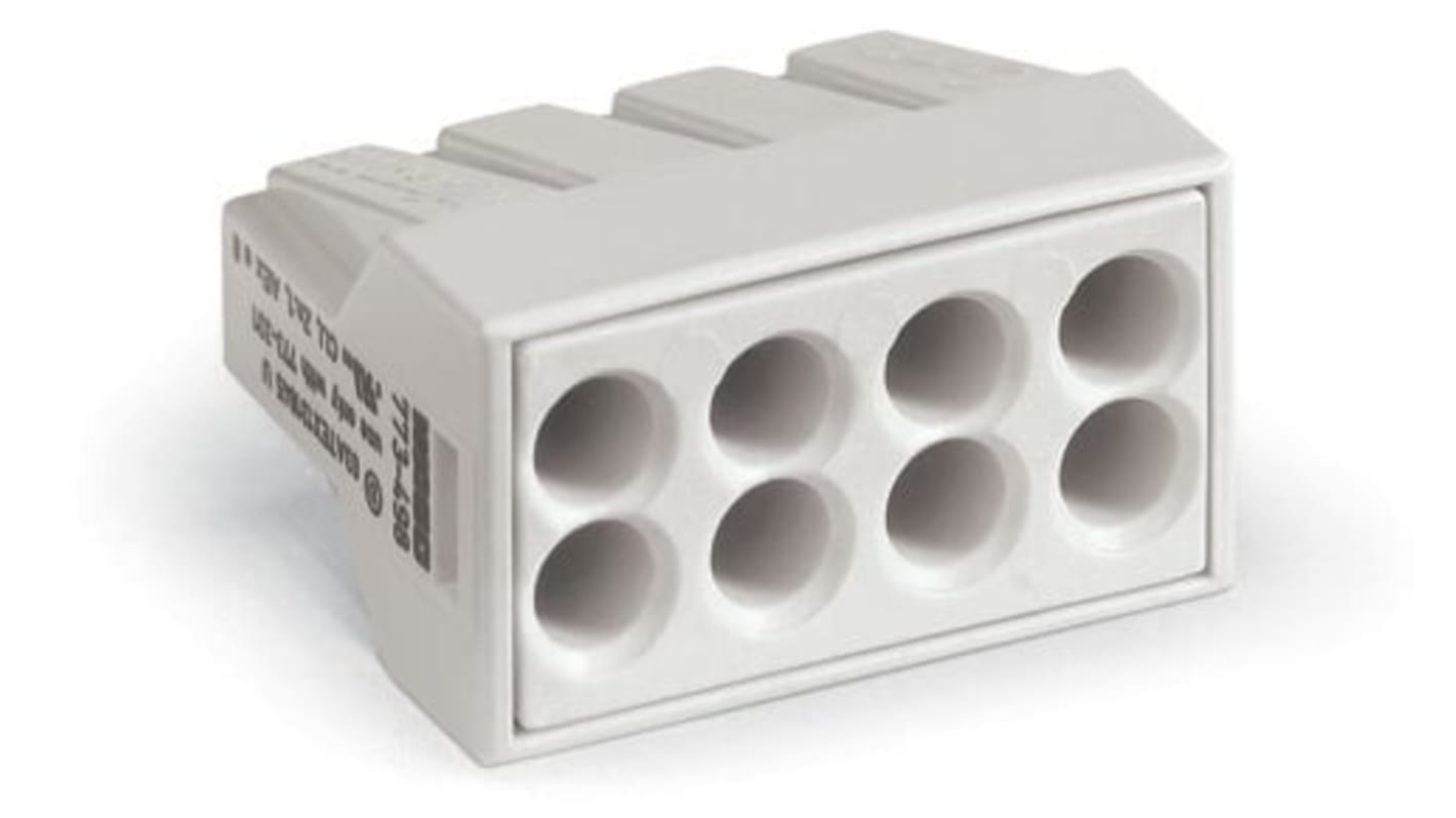 Wago 773 Series Junction Box Connector, 8-Way, 24A, 18 → 14 AWG Wire, Push In Termination