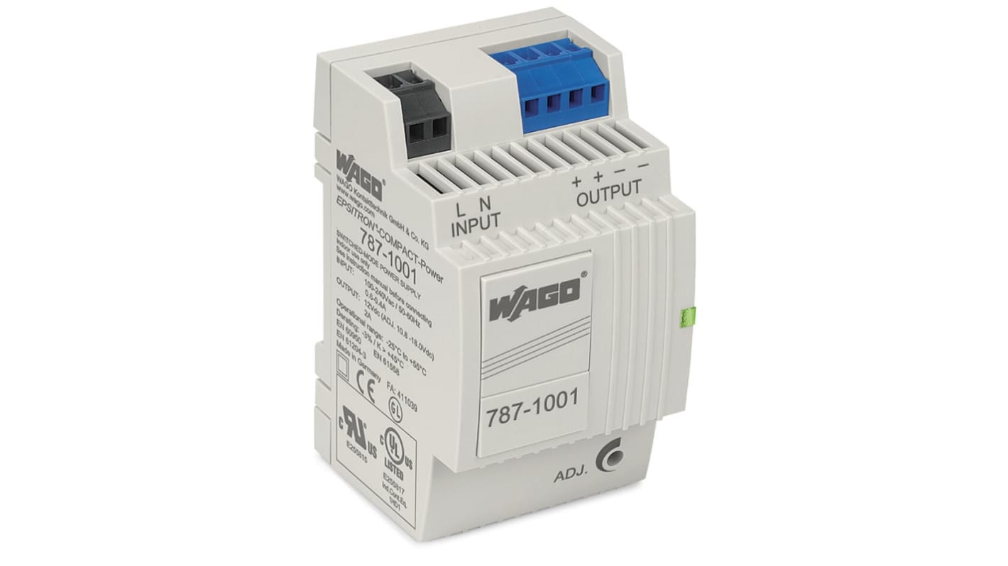 Wago Switching Power Supply, 787-1001, 12V dc, 2A, 24W, 100 → 240V ac Input Voltage