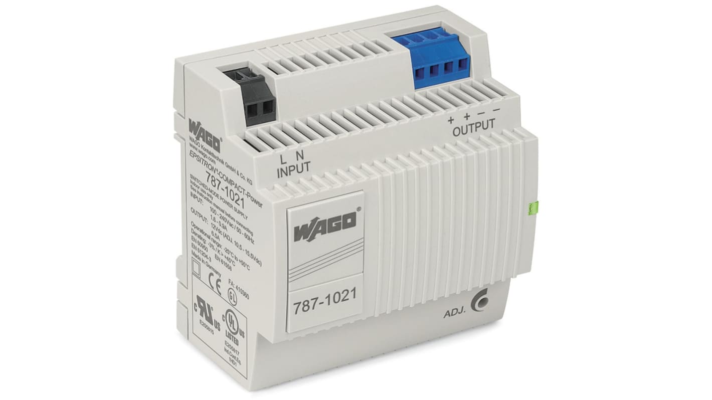 Alimentatore switching Wago 787-1021, 78W, ingresso 100 → 240V ca, uscita 12V cc, 6.5A