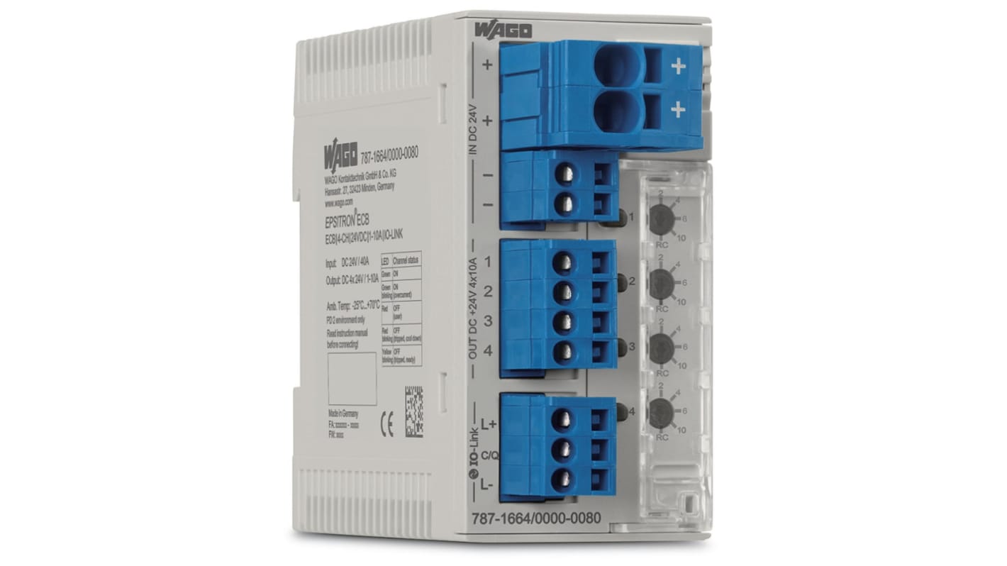 Wago Electronic Circuit Breaker 10A 24V 787, 4 channels , DIN Rail