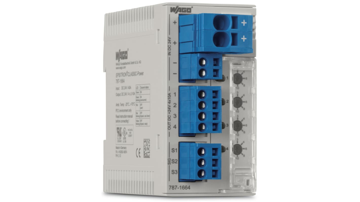 Wago Electronic Circuit Breaker 10A 12V 787, 4 channels , DIN Rail