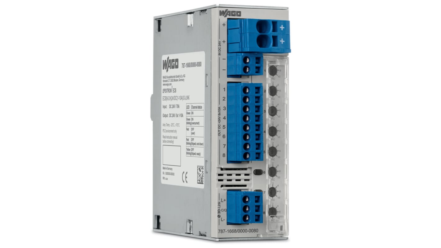 Wago 787( 787-1668/000-080) Elektronikus áramkör-megszakító, 24V, 10A, DIN-sín, 8 csatornás